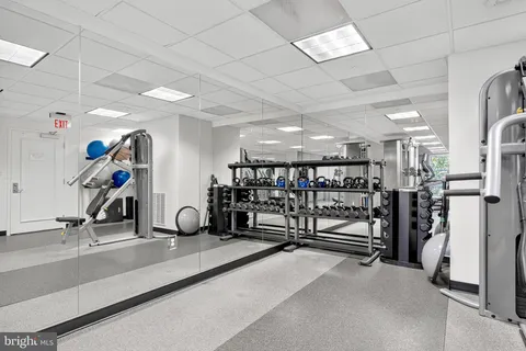 a view of a room with gym equipment