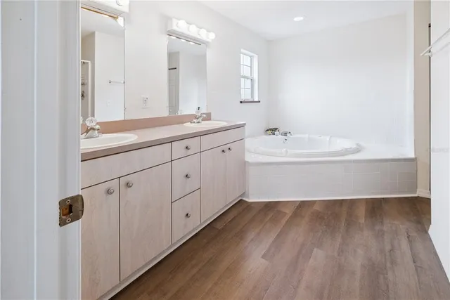 a bathroom with a bathtub