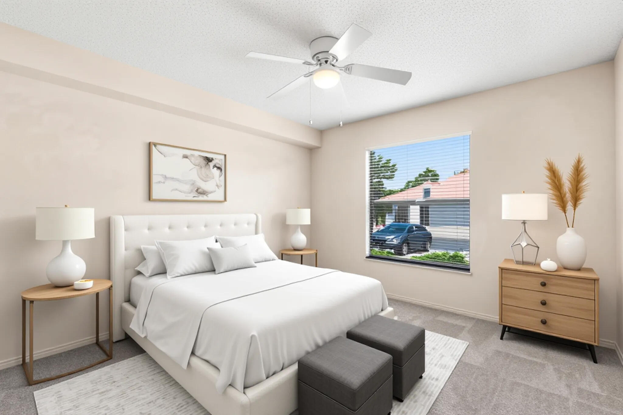 10920 Lakemore Lane, Unit 101 Boca Raton, FL 33498 - Photo 20 of 41 a bedroom with a white bed and a chandelier