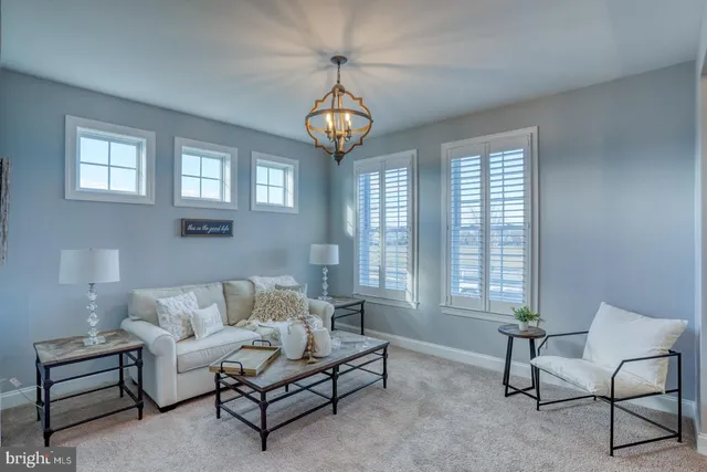 a living room with furniture a ceiling fan and a rug
