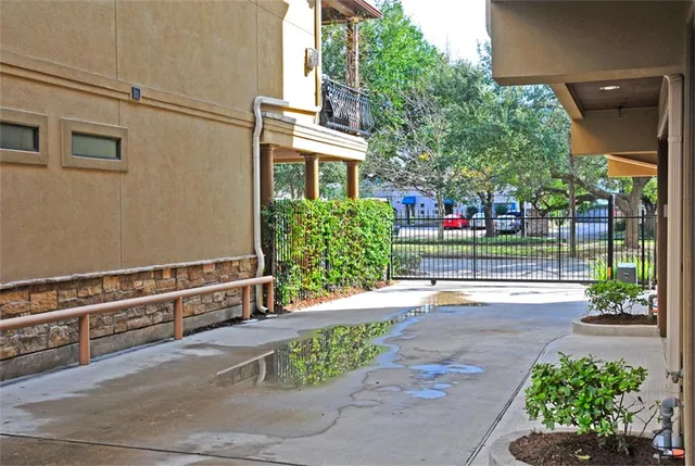 a view of a garden with a bench