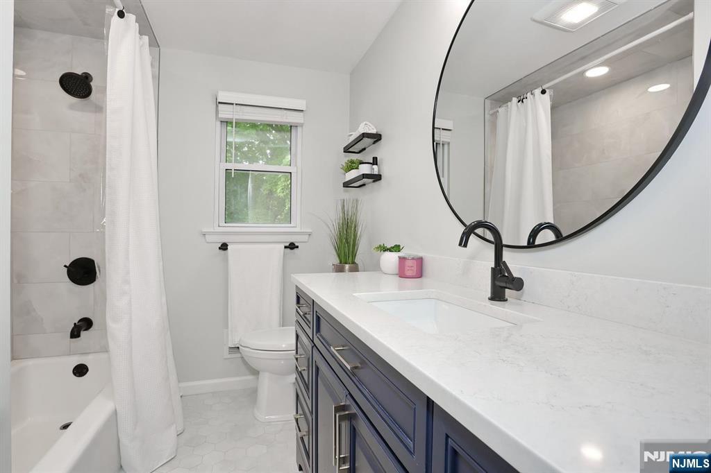 30 Brookfield Road Dumont, NJ 07628 - Photo 22 of 50 a bathroom with a sink a toilet a mirror a vanity and shower