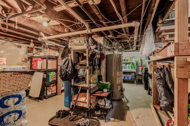 a view of a storage room with furniture