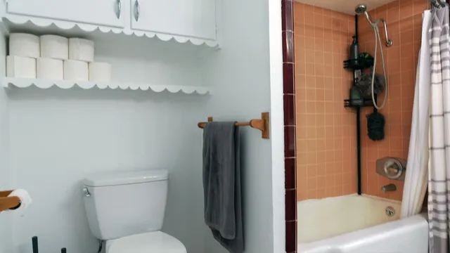 a bathroom with a toilet and a shower