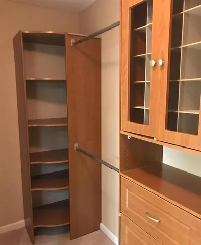 a view of walk in closet with empty racks