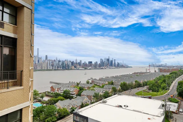 a view of a lake with a terrace