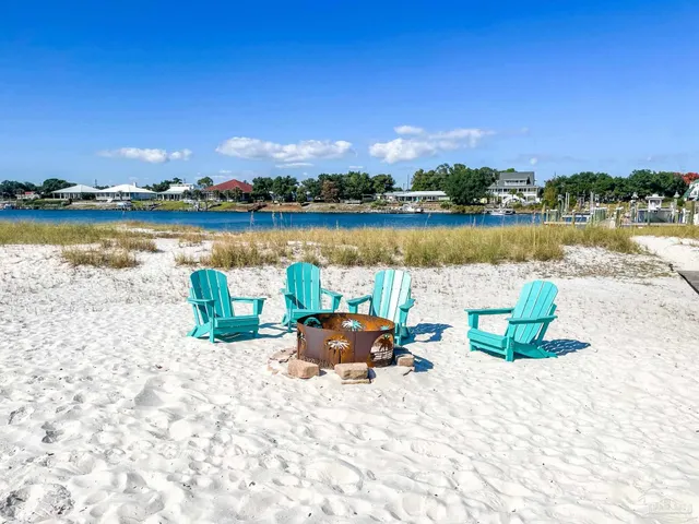 a view of a lake with a house in the background