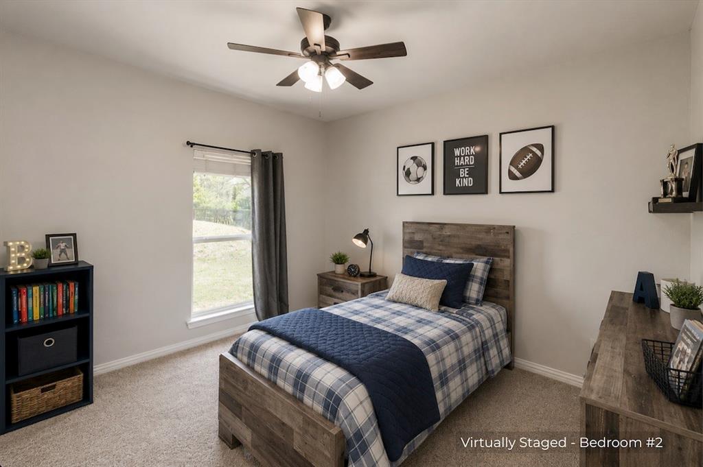 15 Trail Ridge Drive Melissa, TX 75454 - Photo 26 of 38 Carpeted bedroom with a single window, a ceiling fan with light fixture, and light-toned wall paint