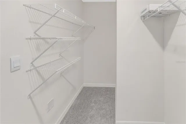 a view of a room with racks on the wall