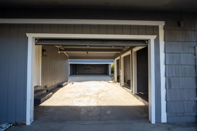 a room with a fireplace