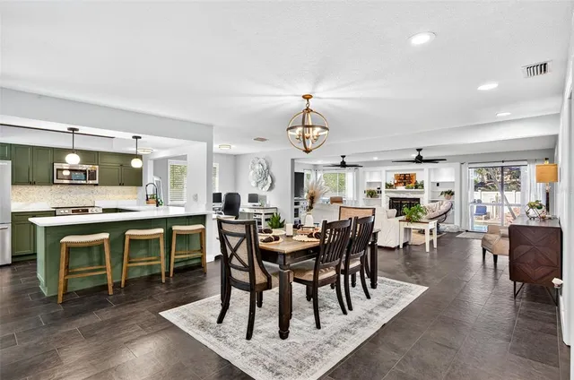 a view of a dining area with furniture