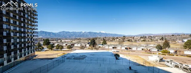 a view of a building in the city street