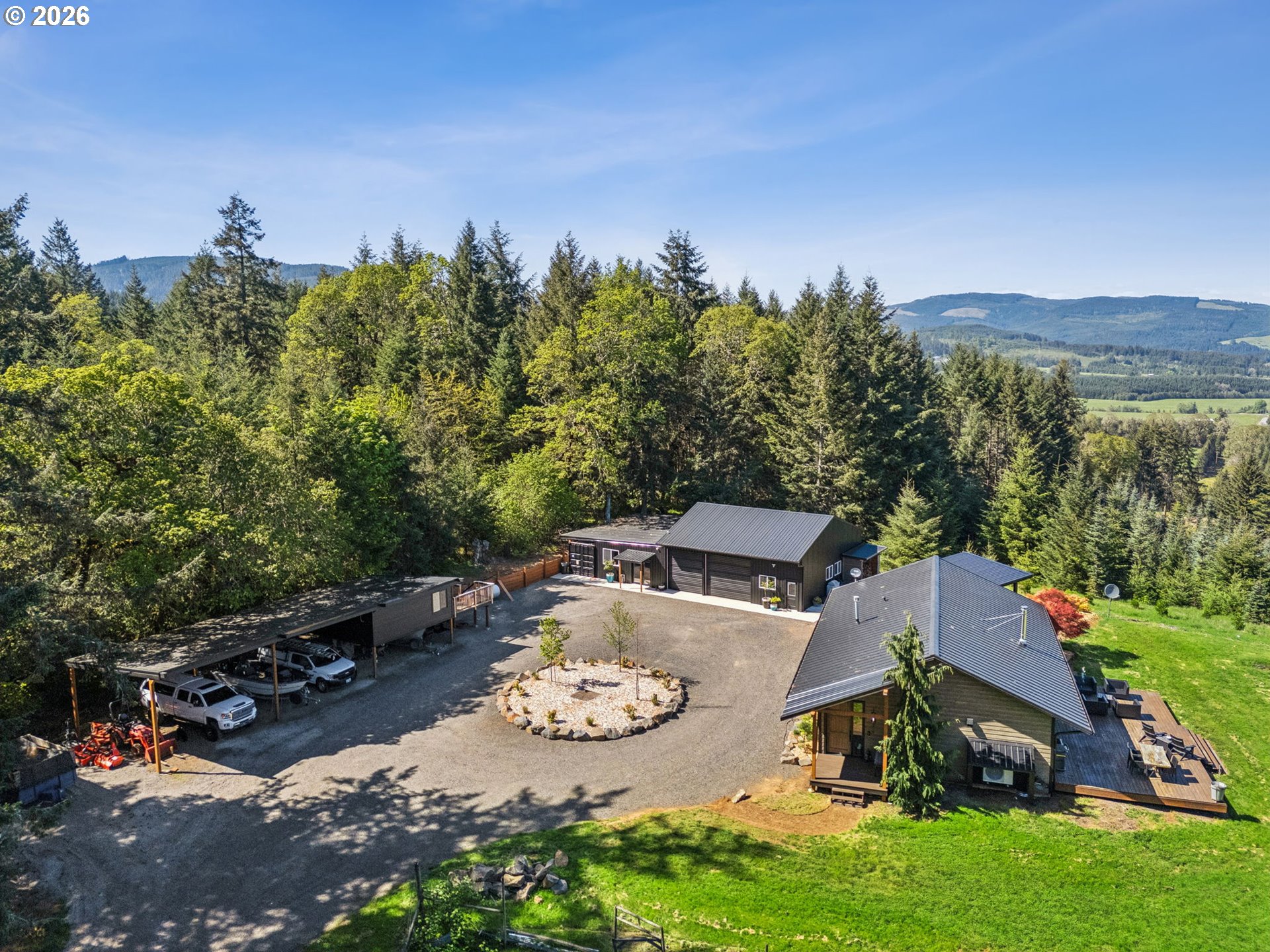 18600 Northwest Meadowlake Road Yamhill, OR 97148 - Photo 2 of 47 an aerial view of a house with garden space and street view