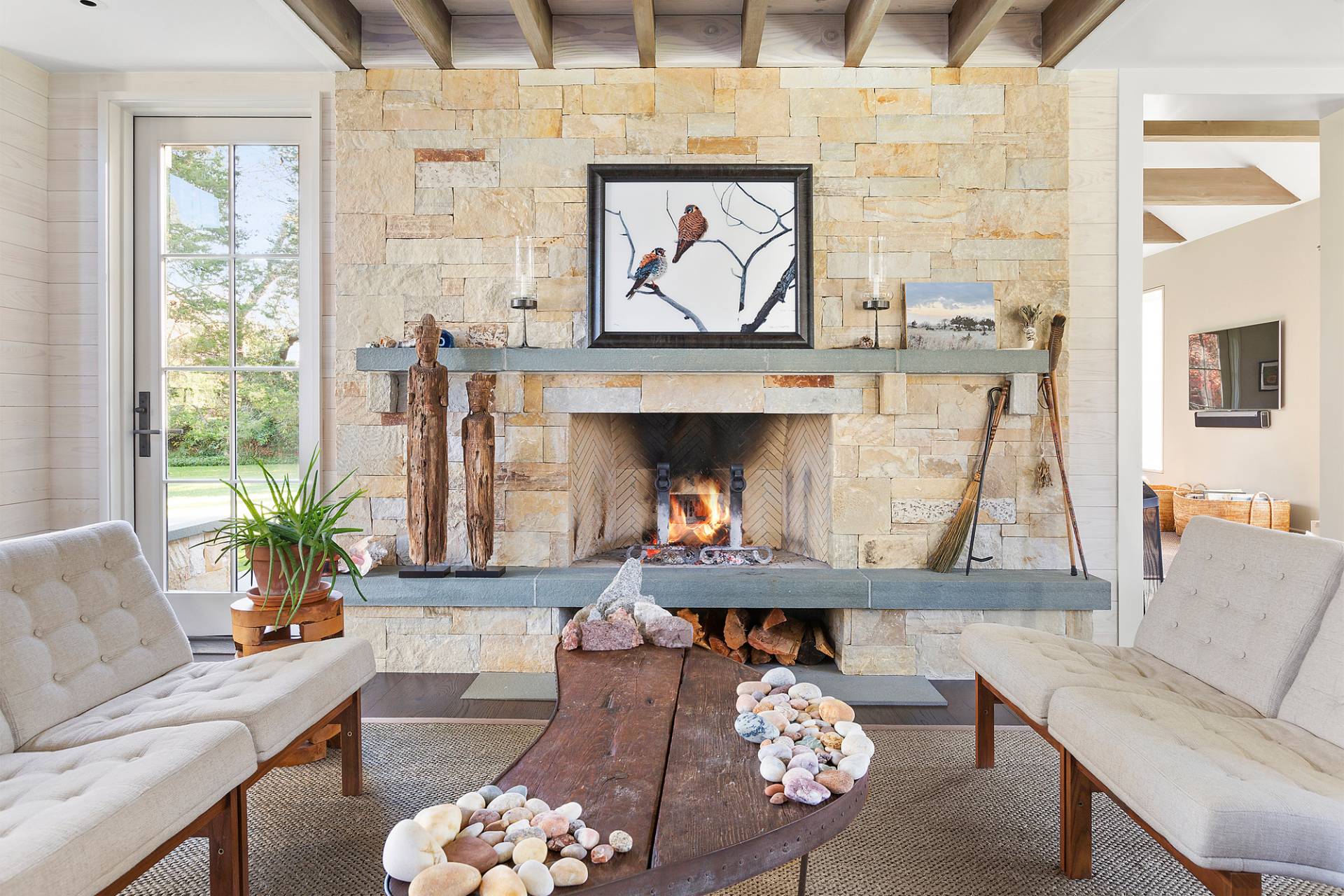 467 Further Lane Amagansett, NY 11930 - Photo 5 of 23 a living room with furniture and a fireplace