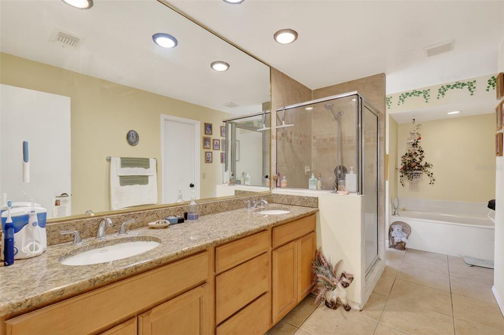 562 Hassocks Loop Lake Mary, FL 32746 - Photo 25 of 34 a bathroom with a granite countertop sink mirror and a bathtub