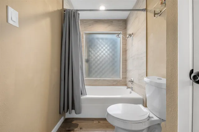 a bathroom with a toilet and a bathtub