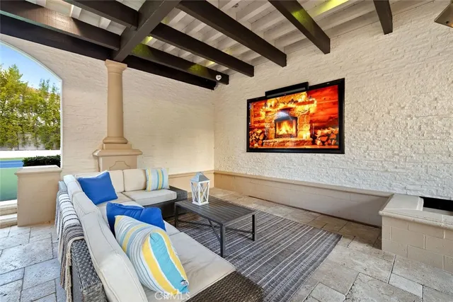 a bedroom with a bed and a mirror