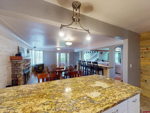 a large kitchen with lots of counter space