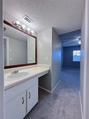 a bathroom with a sink and a large mirror