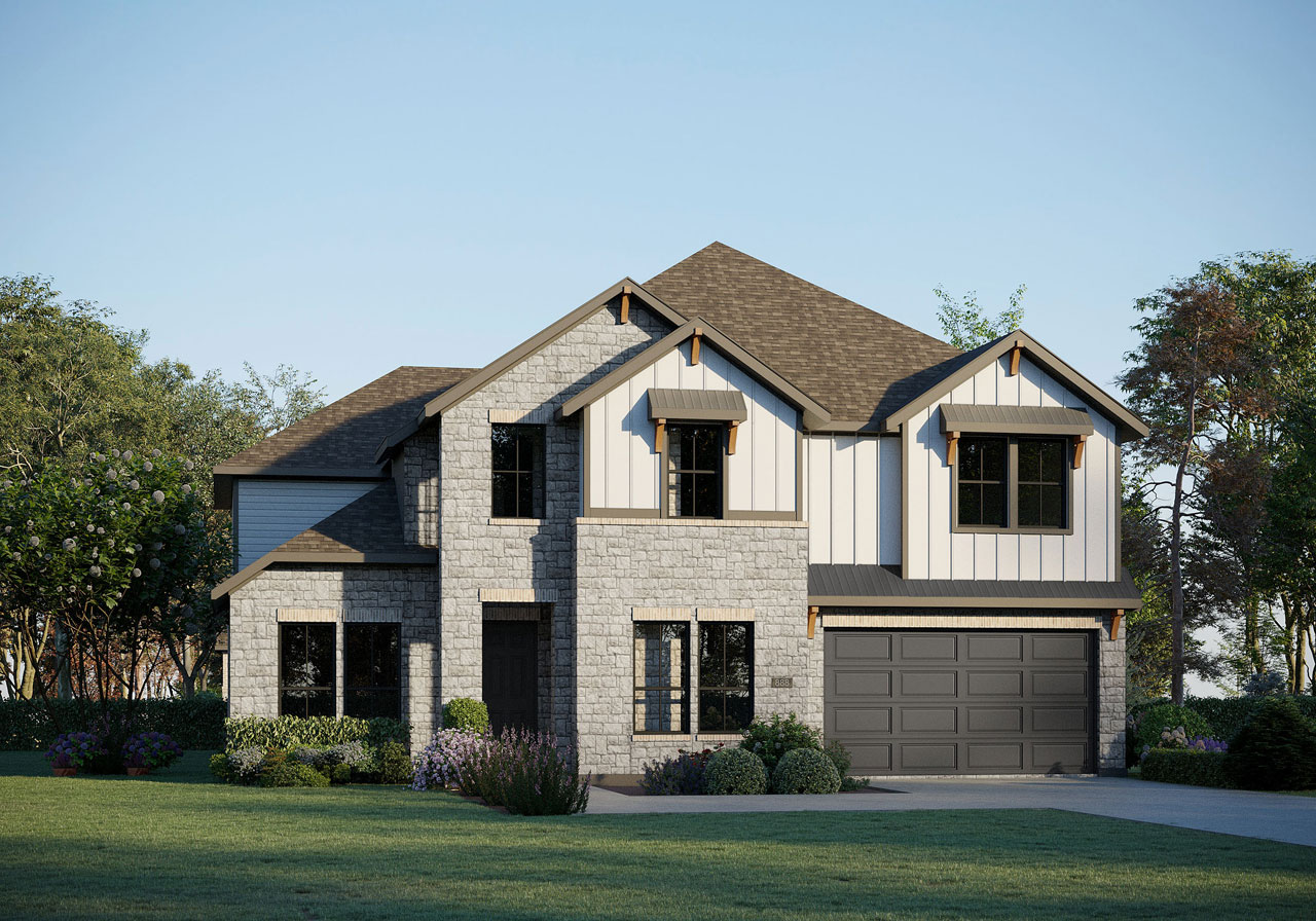 3105 Delaware Street Leander, TX 78641 - Photo 1 of 6 A stone and board-and-batten facade welcomes visitors to this charming two-story residence.
