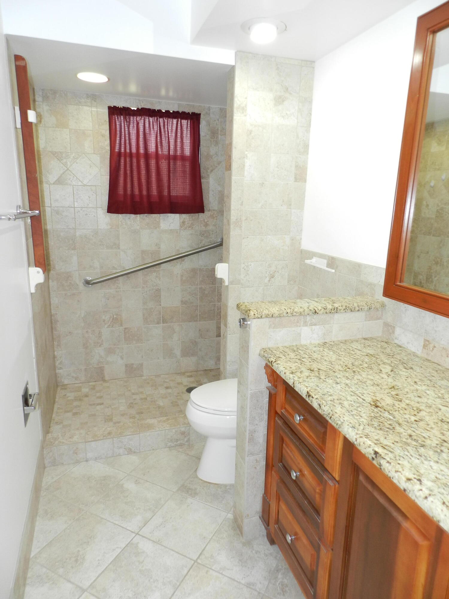 3 Greenway Village North, Unit 108 Royal Palm Beach, FL 33411 - Photo 21 of 29 a bathroom with a granite countertop sink a toilet and shower