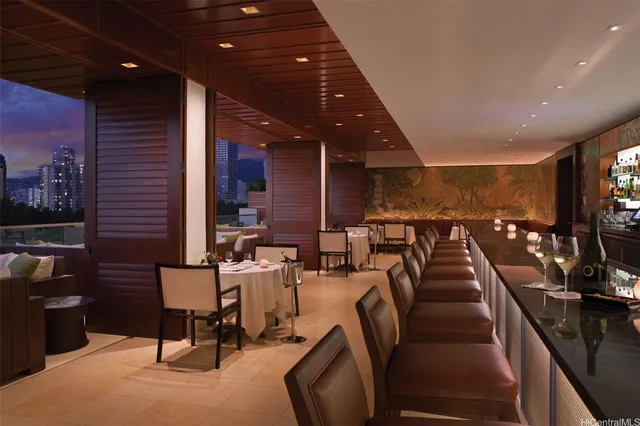 a lobby with furniture