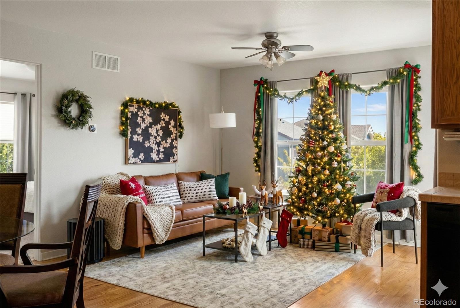 a bedroom with a bed and a couch