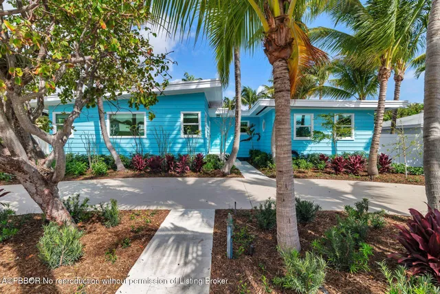 front view of a house with a patio