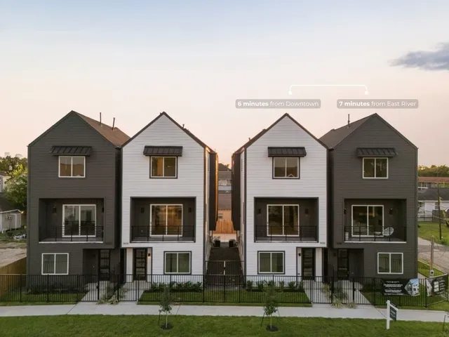 a front view of residential houses