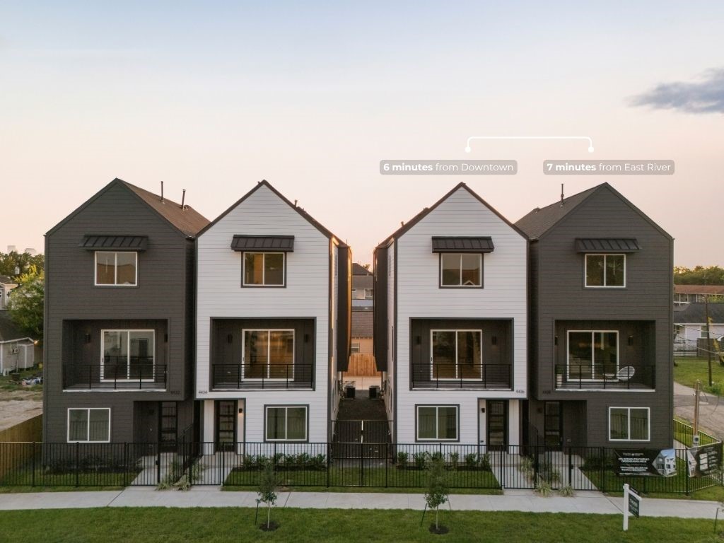 a front view of residential houses