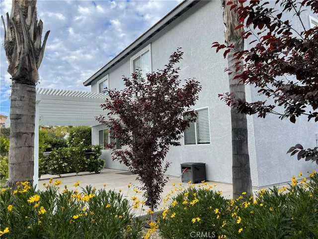 a couple of flower plants in front of house