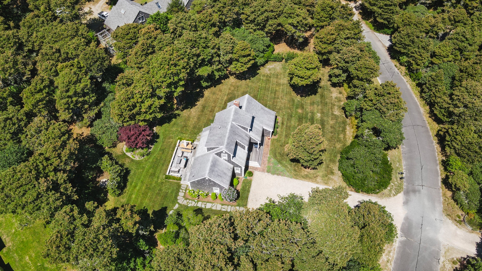 11 Sesapana Road Nantucket, MA 02554 - Photo 29 of 37 an aerial view of residential house with outdoor space and swimming pool