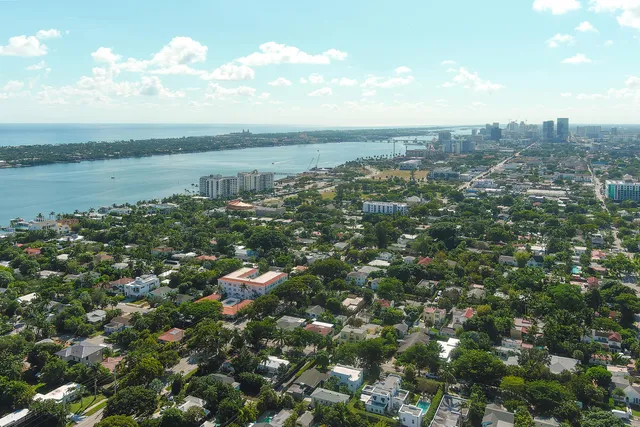 a view of a city with an ocean