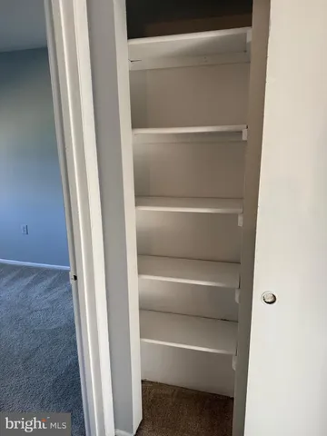 a view of walk in closet with empty racks