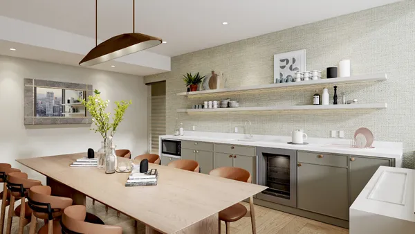 a view of a kitchen area with furniture and chandelier