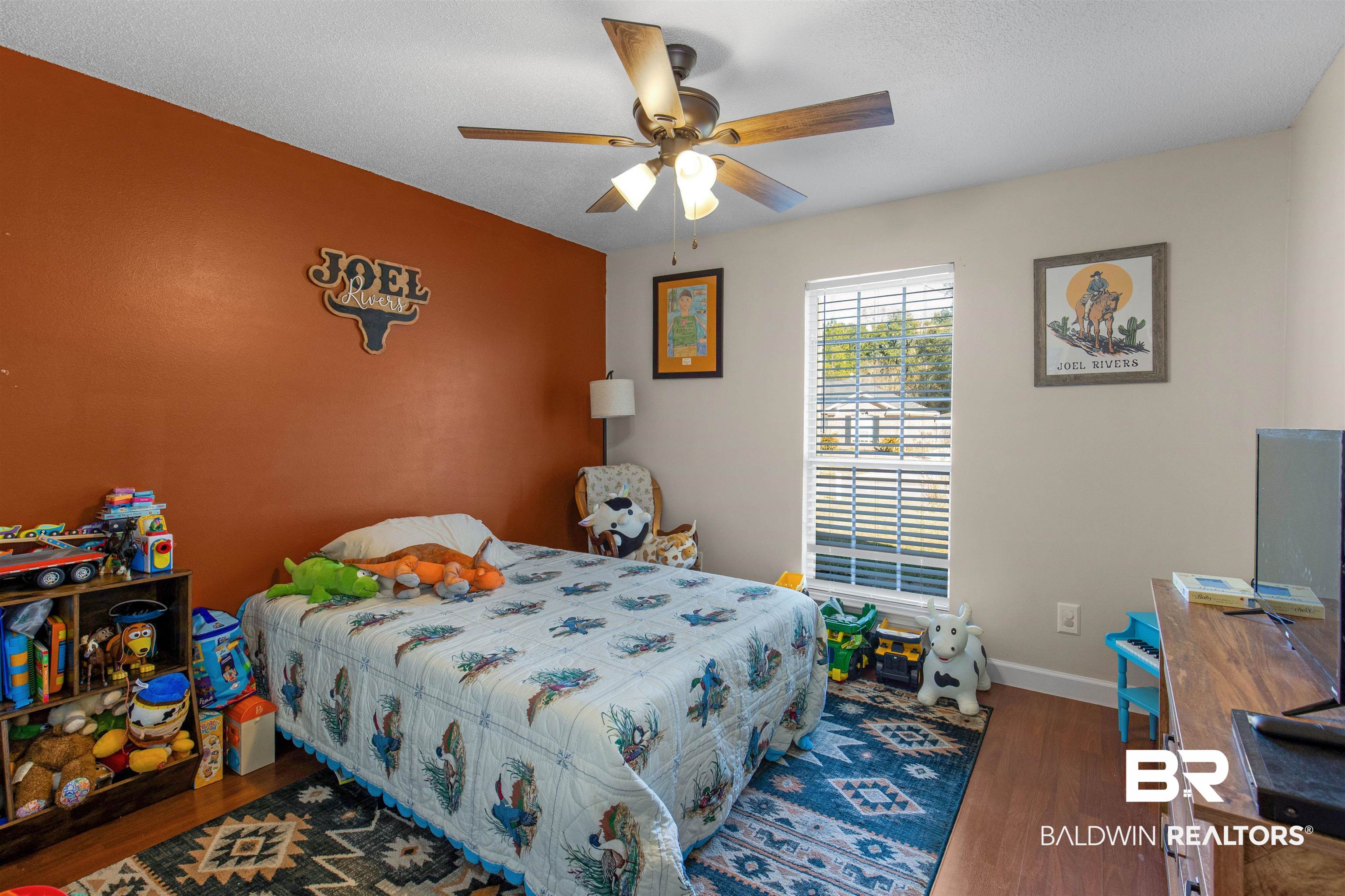4950 Clealand Court Mobile, AL 36695 - Photo 14 of 20 Bedroom with a ceiling fan, baseboards, and wood finished floors