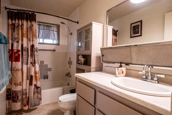 a bathroom with a shower a sink and a mirror