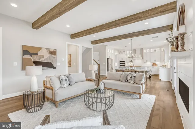 a view of a livingroom with wooden floor