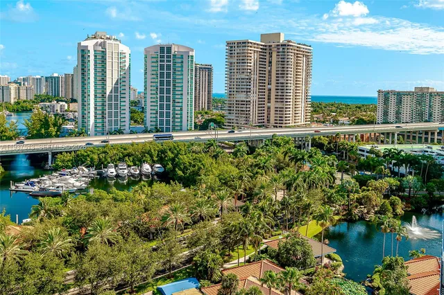 a view of a city with tall buildings
