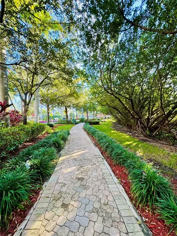 a view of a garden with pathway