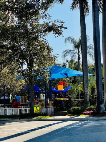an outdoor space with furniture