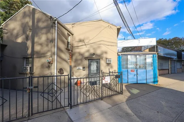 a view of a brick building with a outdoor space