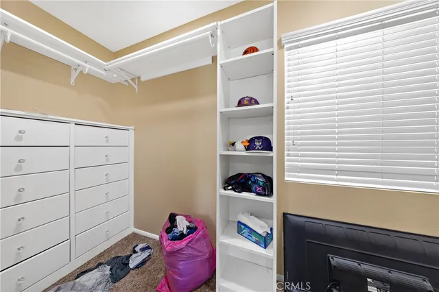 a view of a closet with storage
