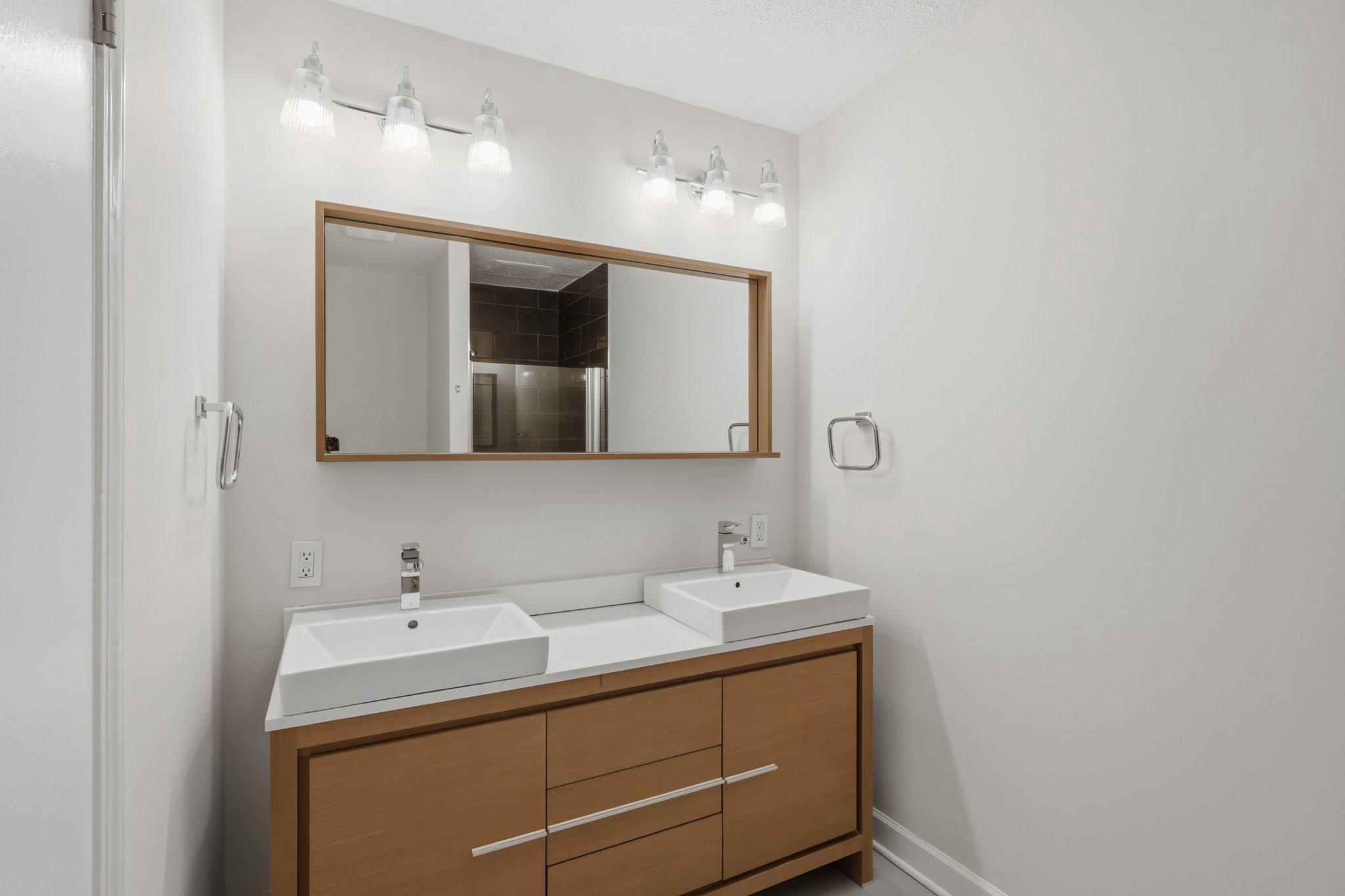1101 St Paul Street, Unit 1212 Baltimore, MD 21202 - Photo 33 of 36 Modern master bathroom with dual sinks.