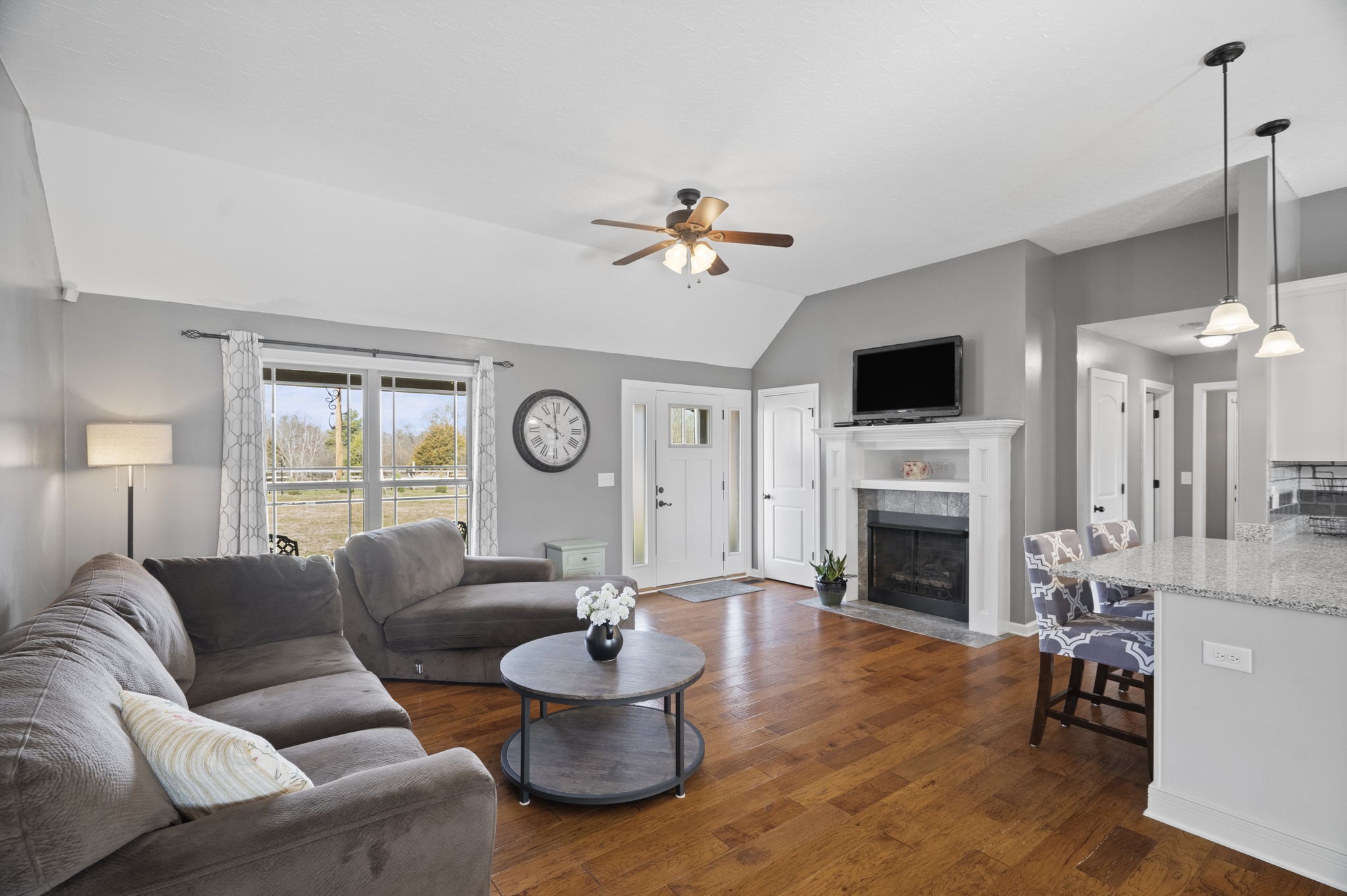 8930 New Chapel Road Springfield, TN 37172 - Photo 8 of 57 a living room with furniture a fireplace and a flat screen tv