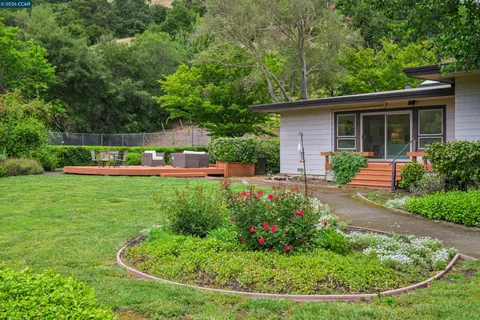 a view of a swimming pool with a yard