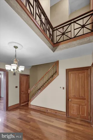 a view of a room with brick walls