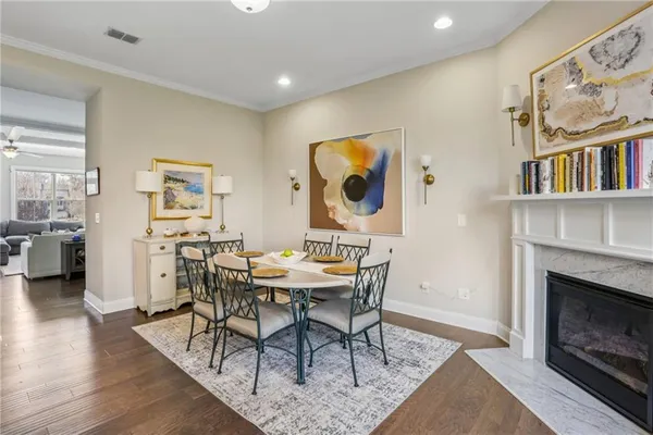 a view of a livingroom with furniture and a fireplace