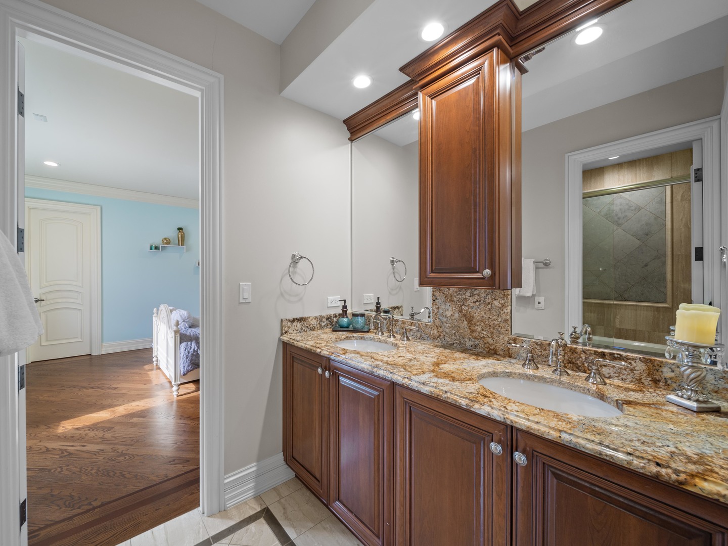 700 Greenwood Road Northbrook, IL 60062 - Photo 41 of 81 a bathroom with a granite countertop sink and a mirror