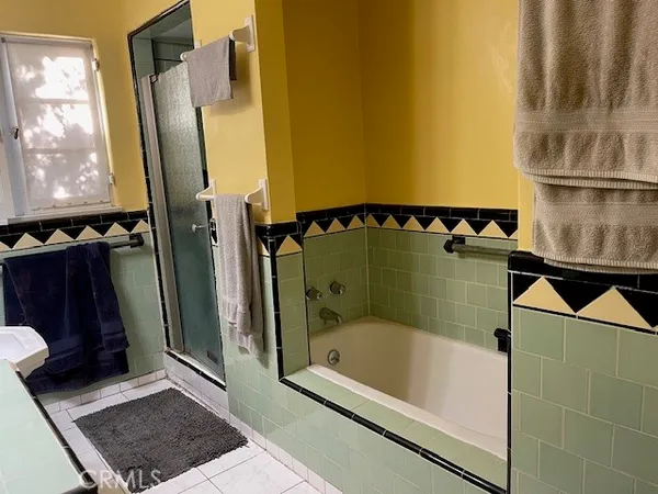 a bathroom with a bathtub
